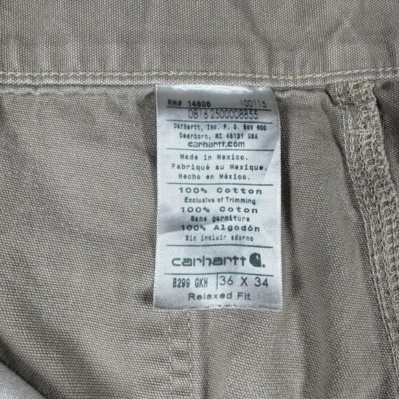 Men's Carhartt Relaxed Fit Cargo Pants Khaki 36 X 34‎ Work Straight - Picture 4 of 13